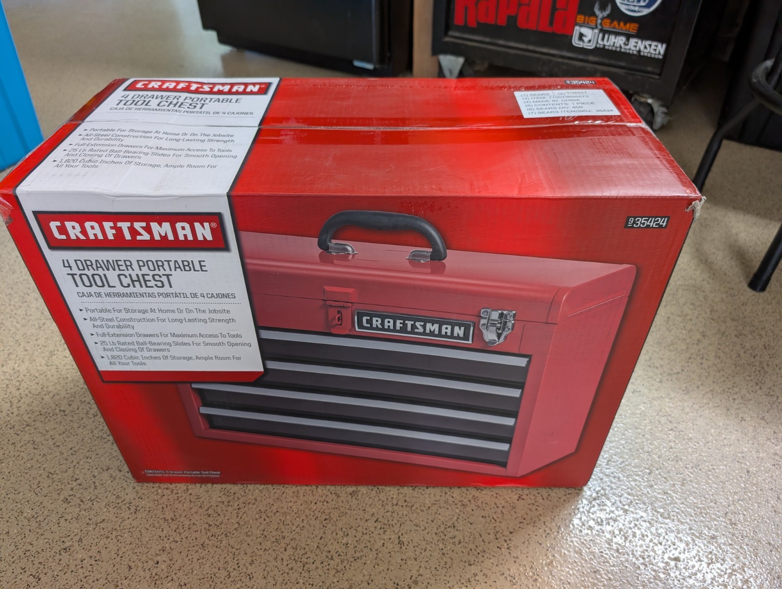 New In Box SEARS CRAFTSMAN 4 DRAWER PORTABLE STEEL TOOL CHEST 35424 BOX LOCKABLE