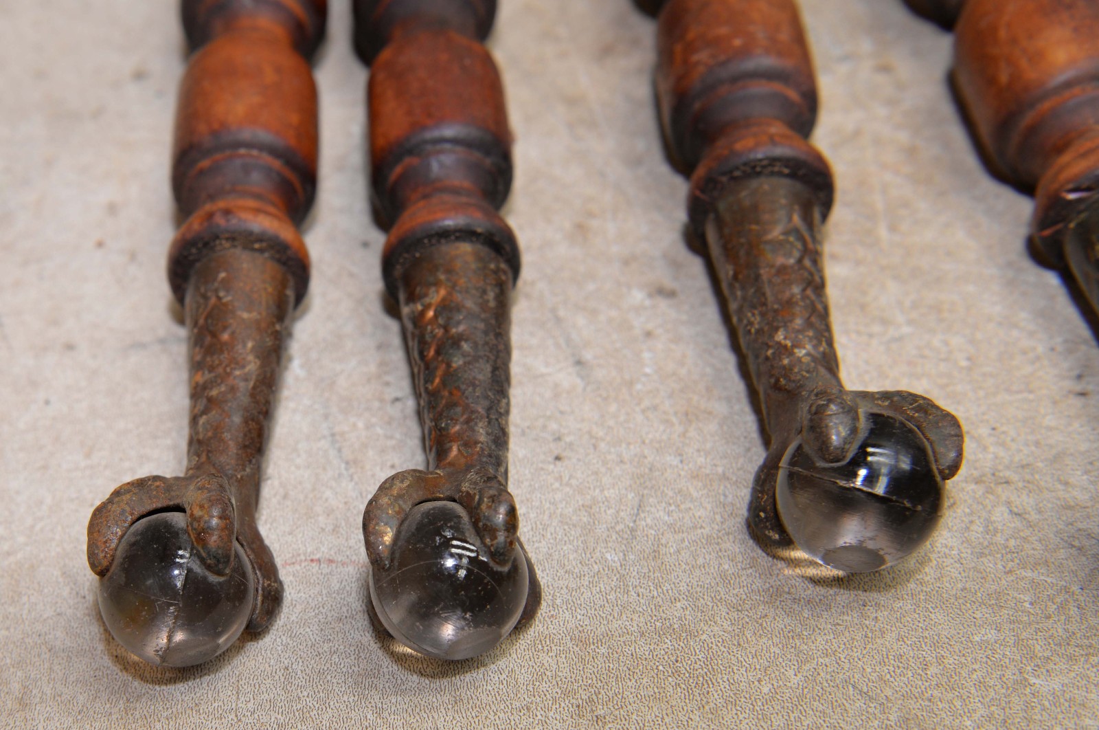 4 eagle claw brass glass ball piano stool legs collectible antique parts lot