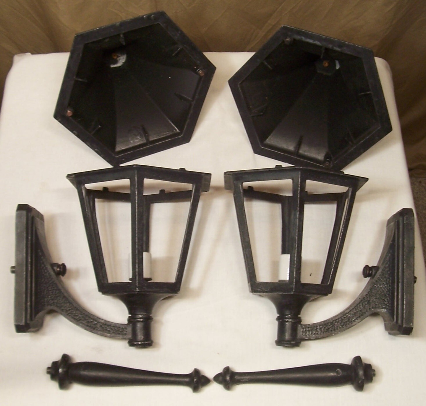 Vtg Sconce Light Pair Witch Hat Art Cast Porch Fixture TALL 31" Wired USA #Y82