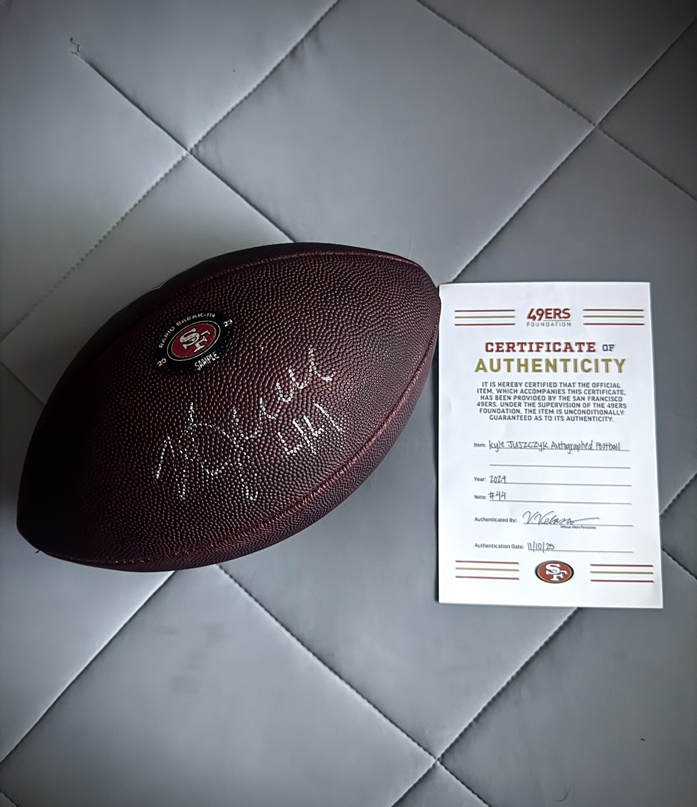 2023 San Francisco 49ers NFL Duke Team Issued Prepped Sample Football Ball COA