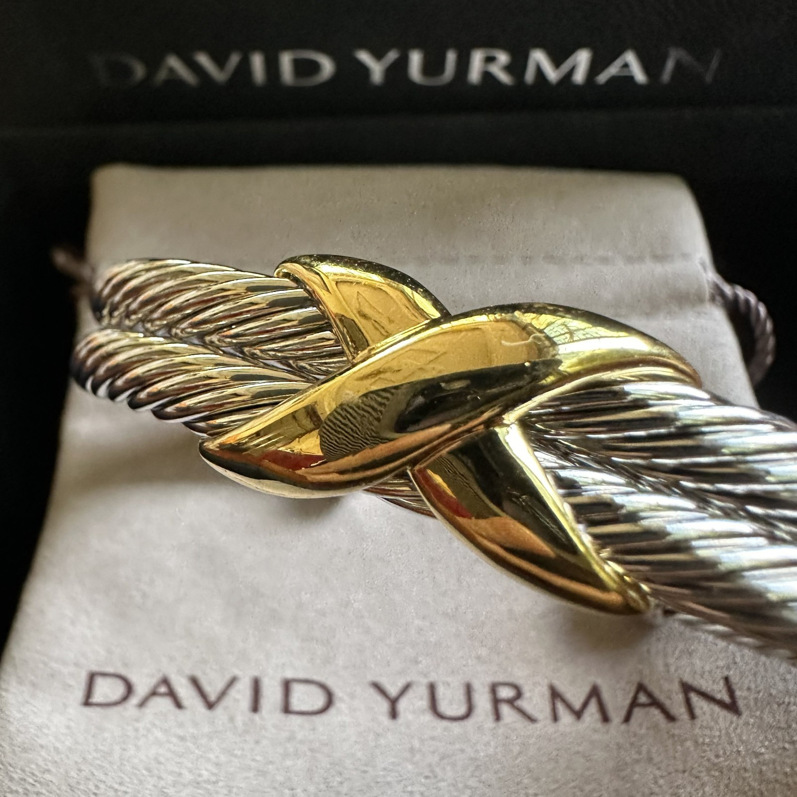 David Yurman Sterling Silver 10mm Cable Flex X Station Bracelet with 18K Gold M