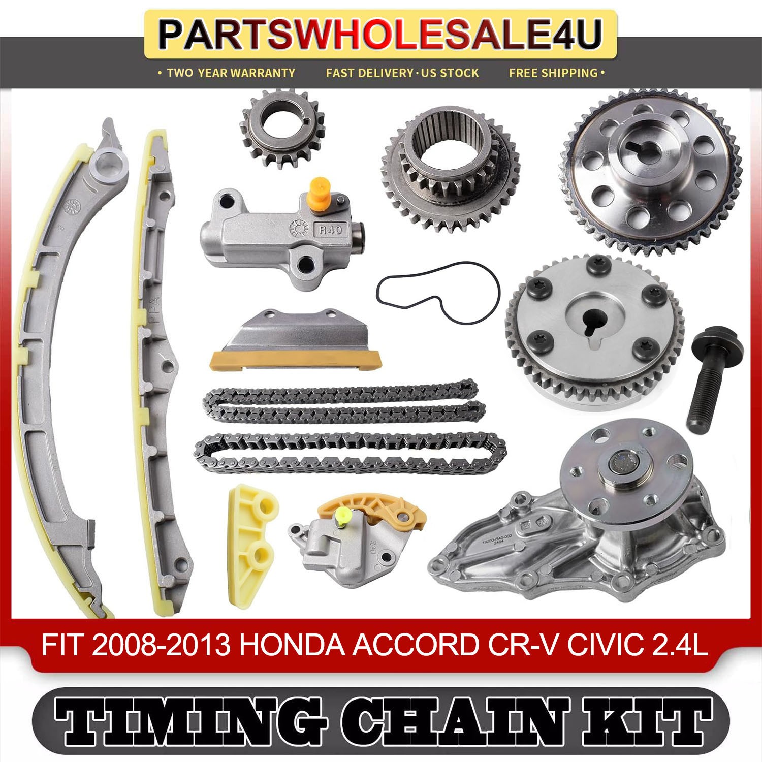 For 08-12 Honda Accord 2.4L Engine Timing Chain Kit Water Pump VVT Sprocket Gear