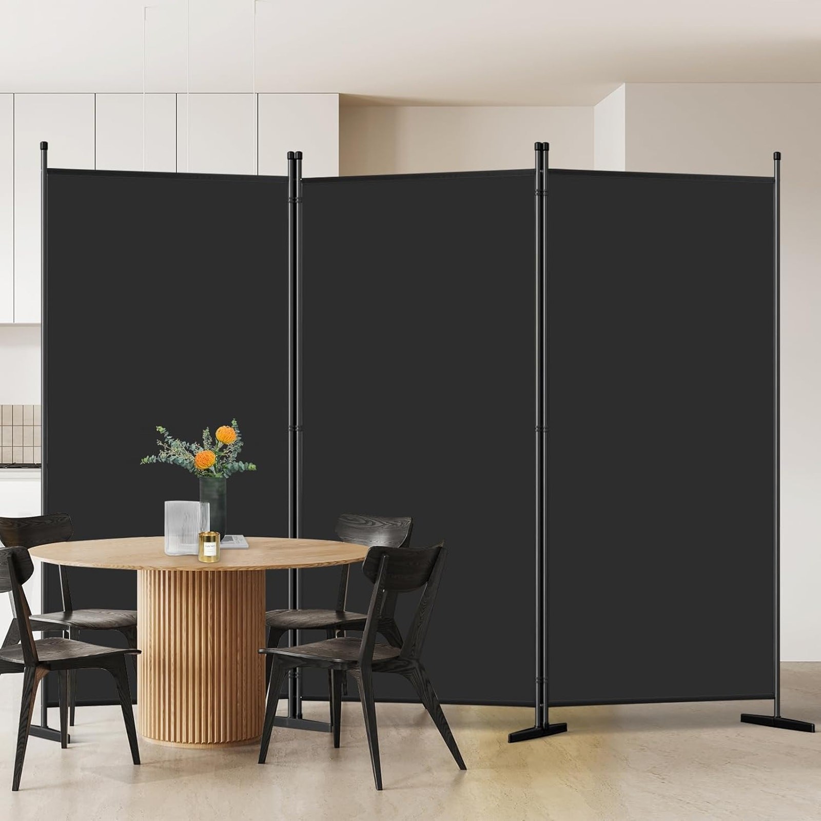 3-Panel Room Divider, Folding Portable Privacy Screen 70"H x 102''L - Black