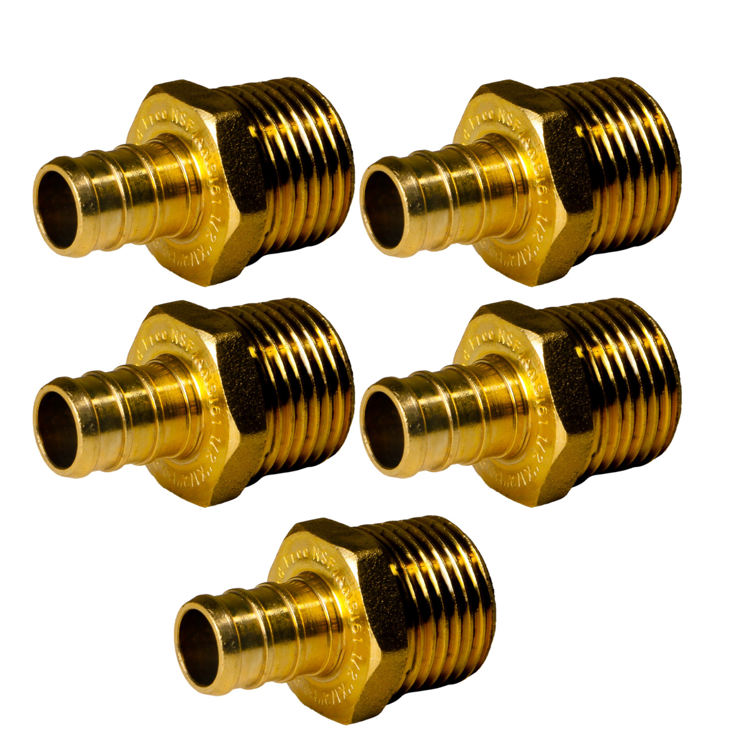 5 Pack XFITTING 1/2" Pex B Male Adapter, Lead Free Brass, Pex Barb Crimp, MNPT