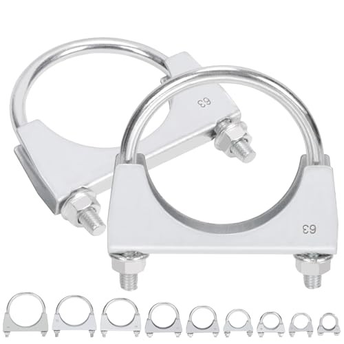 2Pcs (63mm) Exhaust U Clamps, U Bolt Muffler Clips, Silver Steel, 2-1/2"