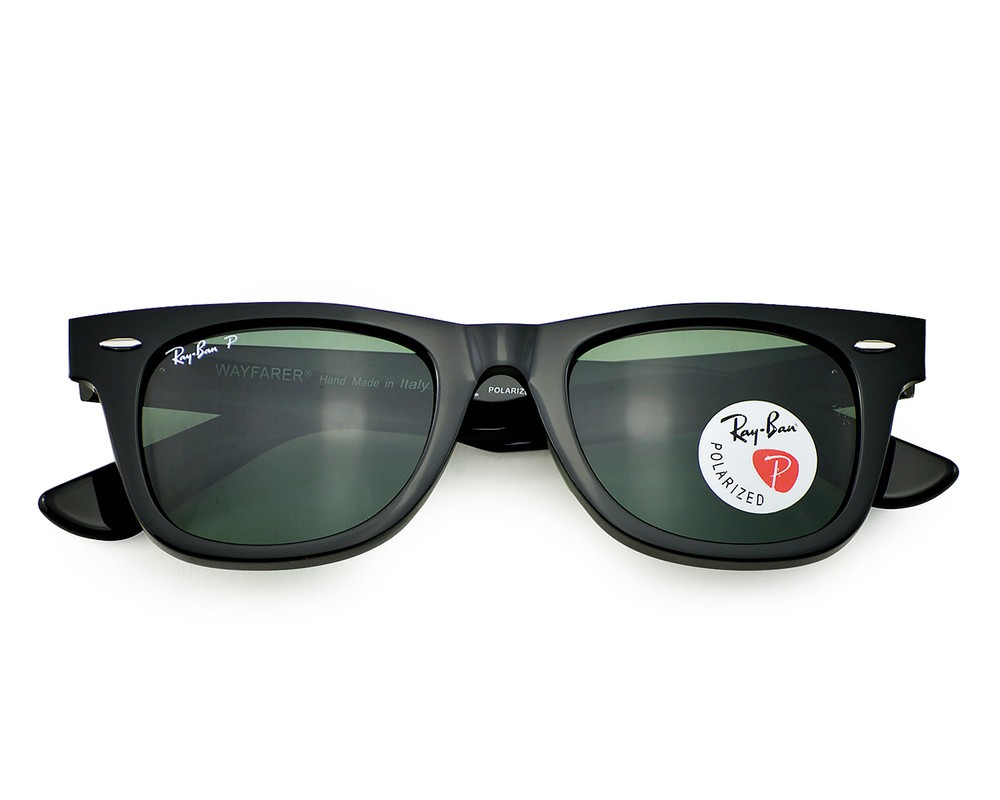 Ray-Ban RB2140 Original Wayfarer Black Frame Polarized Green Lens 50mm Unisex