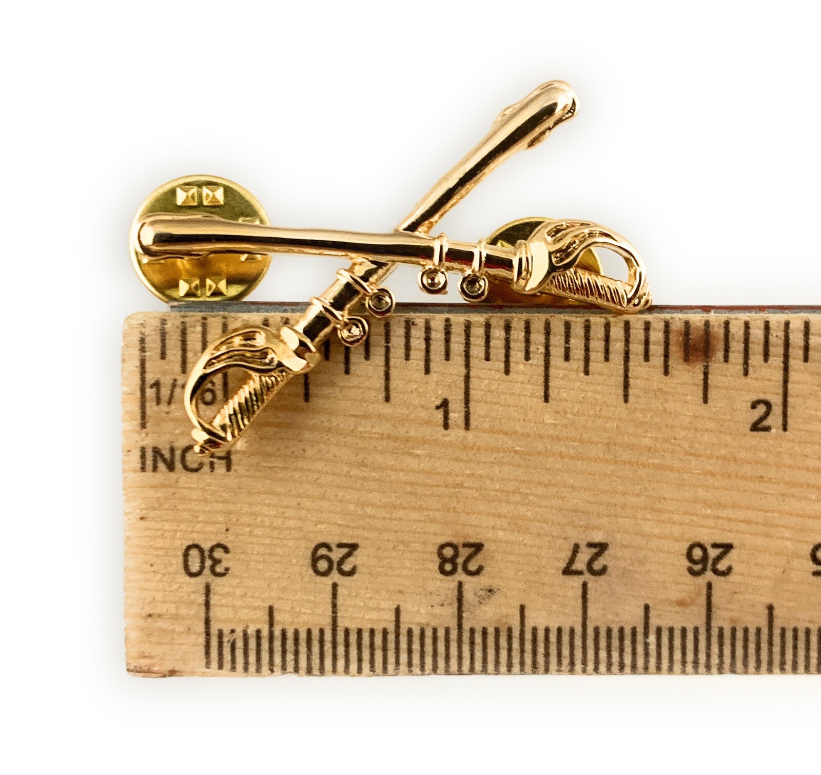 ☀️U.S. Army Gold Cavalry Crossed Sabers, Military Hat Lapel Pin, Medium 1-1/2"