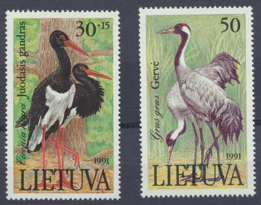 Lithuania #403 - 404 Birds Storks Complete Mint NH 1991 Set Great Topical Set