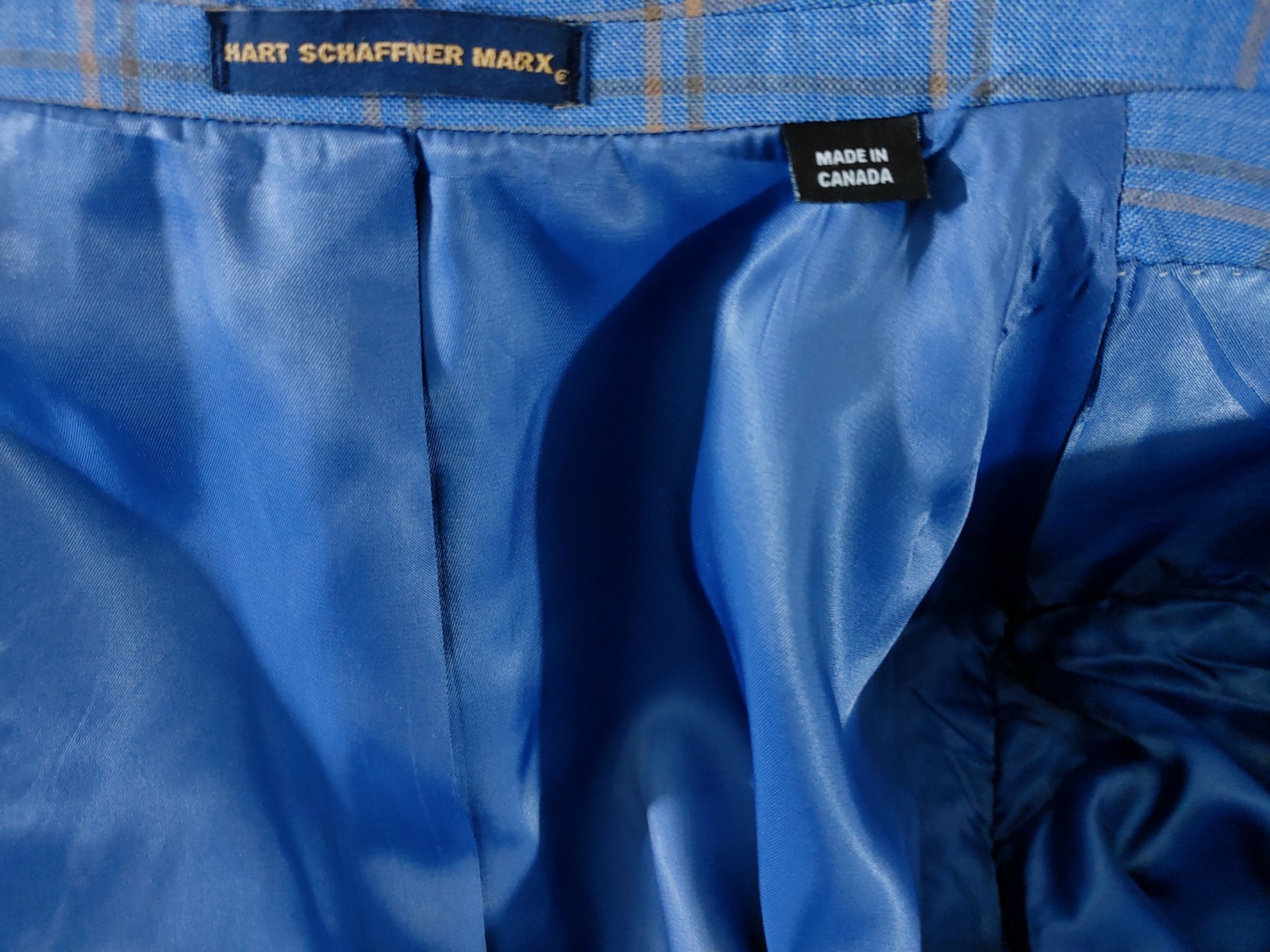 Hart Schaffner Marx Blazer Men 42S Plaid Royal Light Blue Sport Coat Jacket Wool