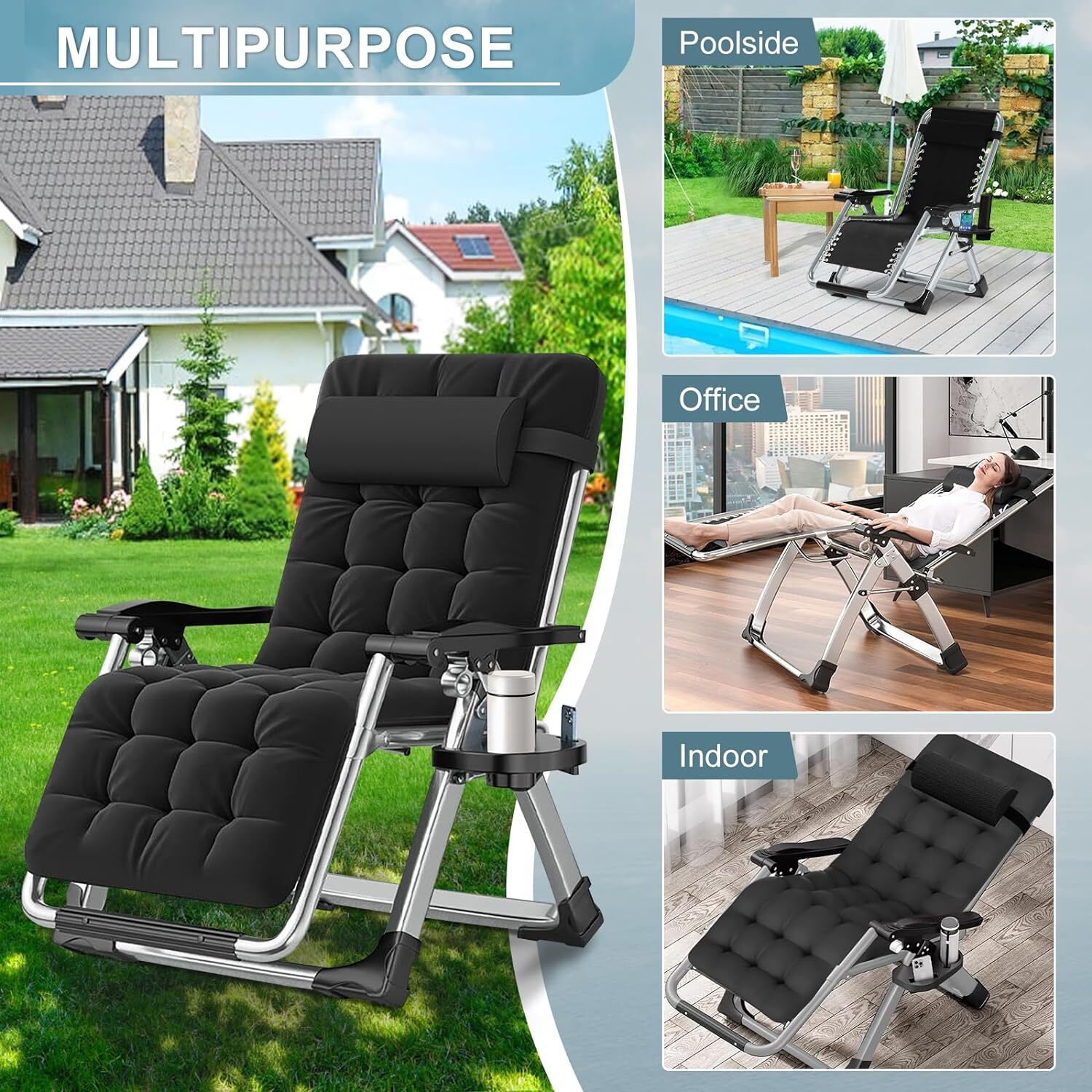 NAIZEA Zero Gravity Chair, Premium Lawn Recliner Folding Chaise Lounge & Cushion