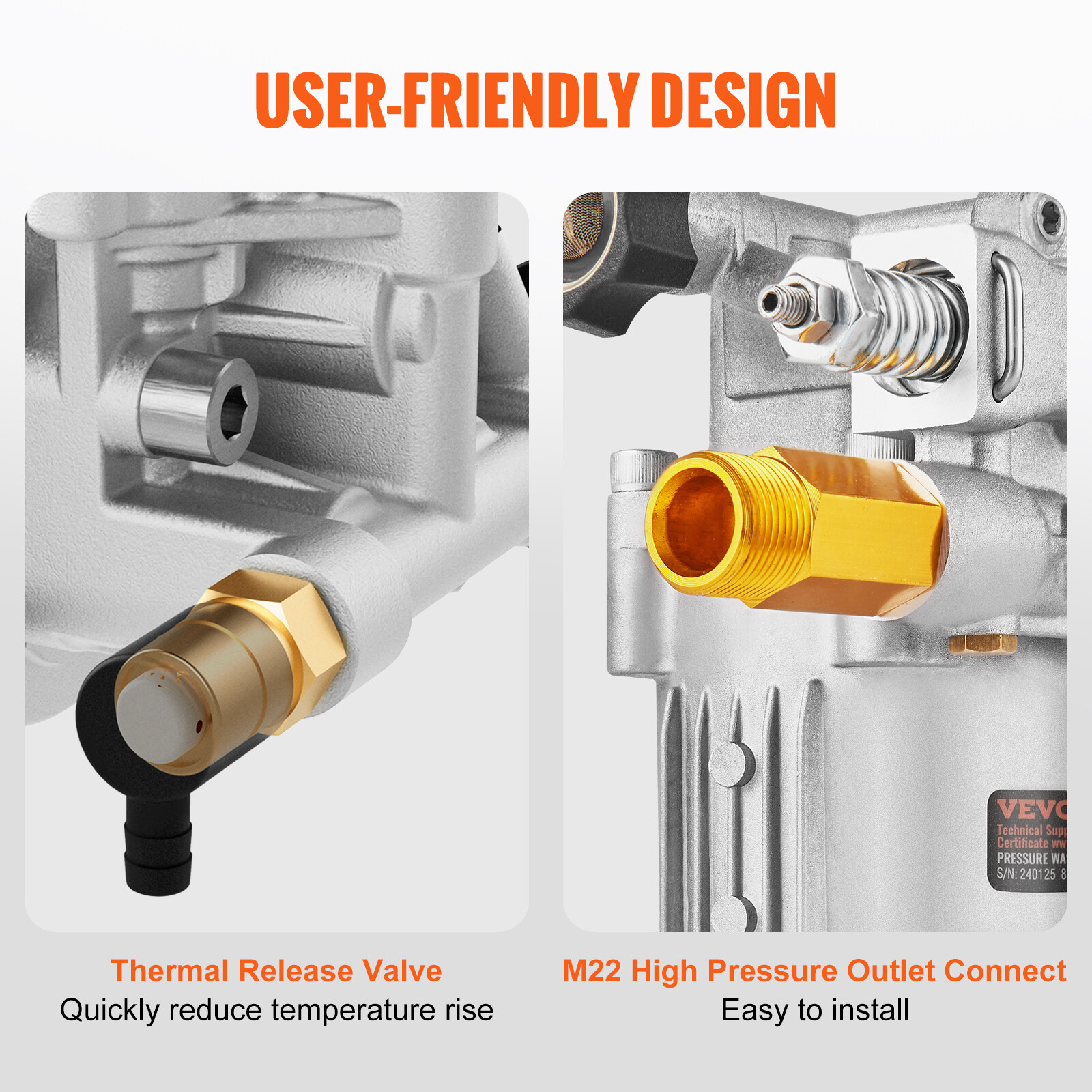 VEVOR Pressure Washer Pump Power Washer Pump 3/4" Horizontal 3400 PSI 2.5 GPM