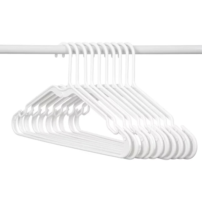 Heavy-Duty Non-Slip Plastic Clothes Hangers with Double Hooks White 10 Pack