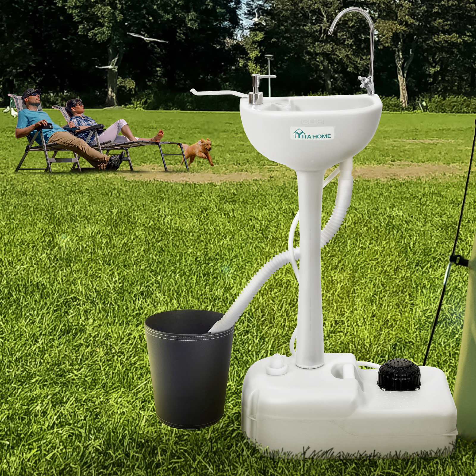 Upgrated Outdoor Portable Camping Sink Hand Washing w/17L Wash Basin Stand Wheel