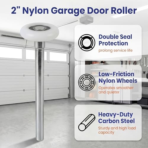 Set Spark 10-Pack 7" Stem 2" Nylon Garage Door Rollers, Ultra Quiet & Durable