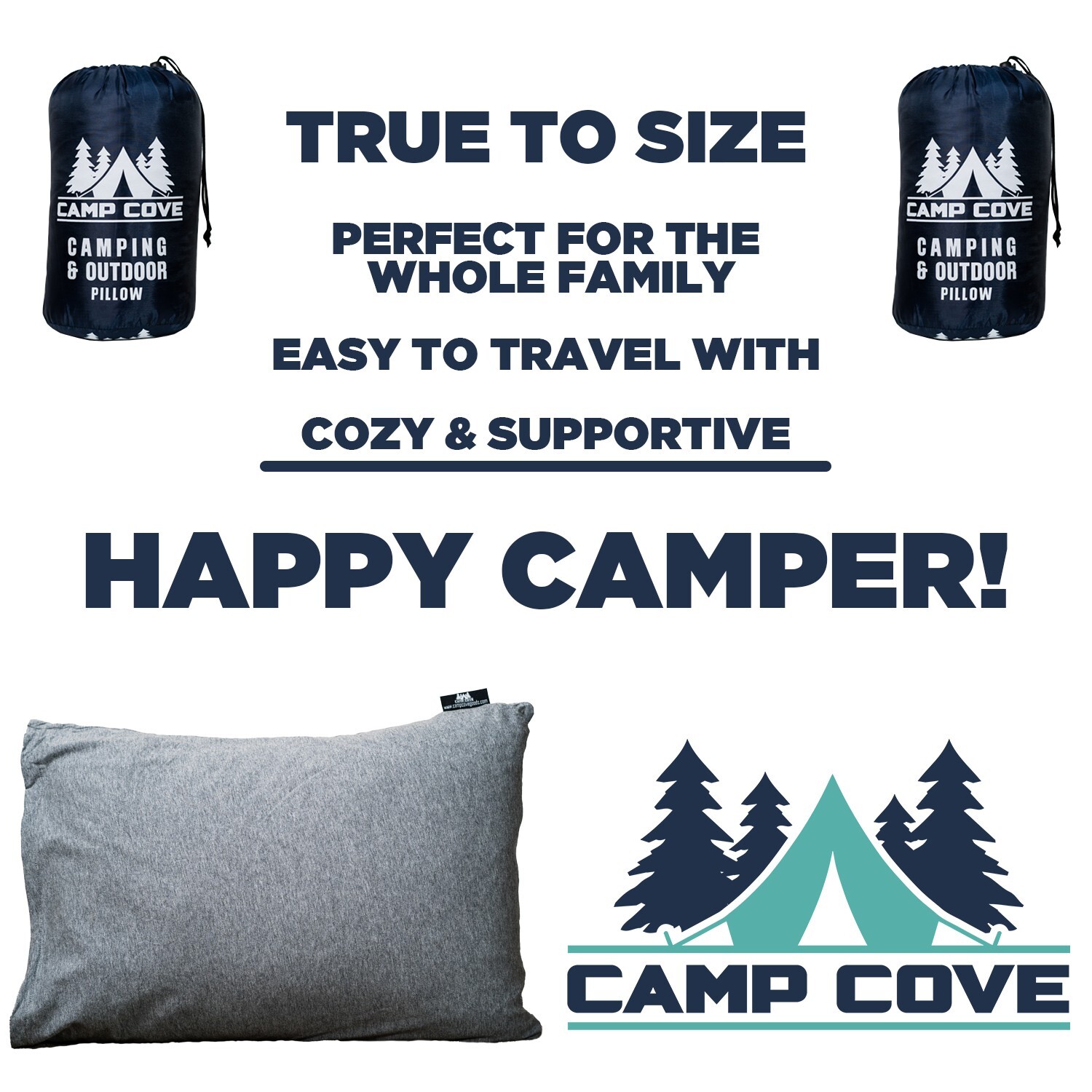 CAMP COVE Camping Pillow Jersey Cotton Shredded Memory Foam 15x21 NEW Travel