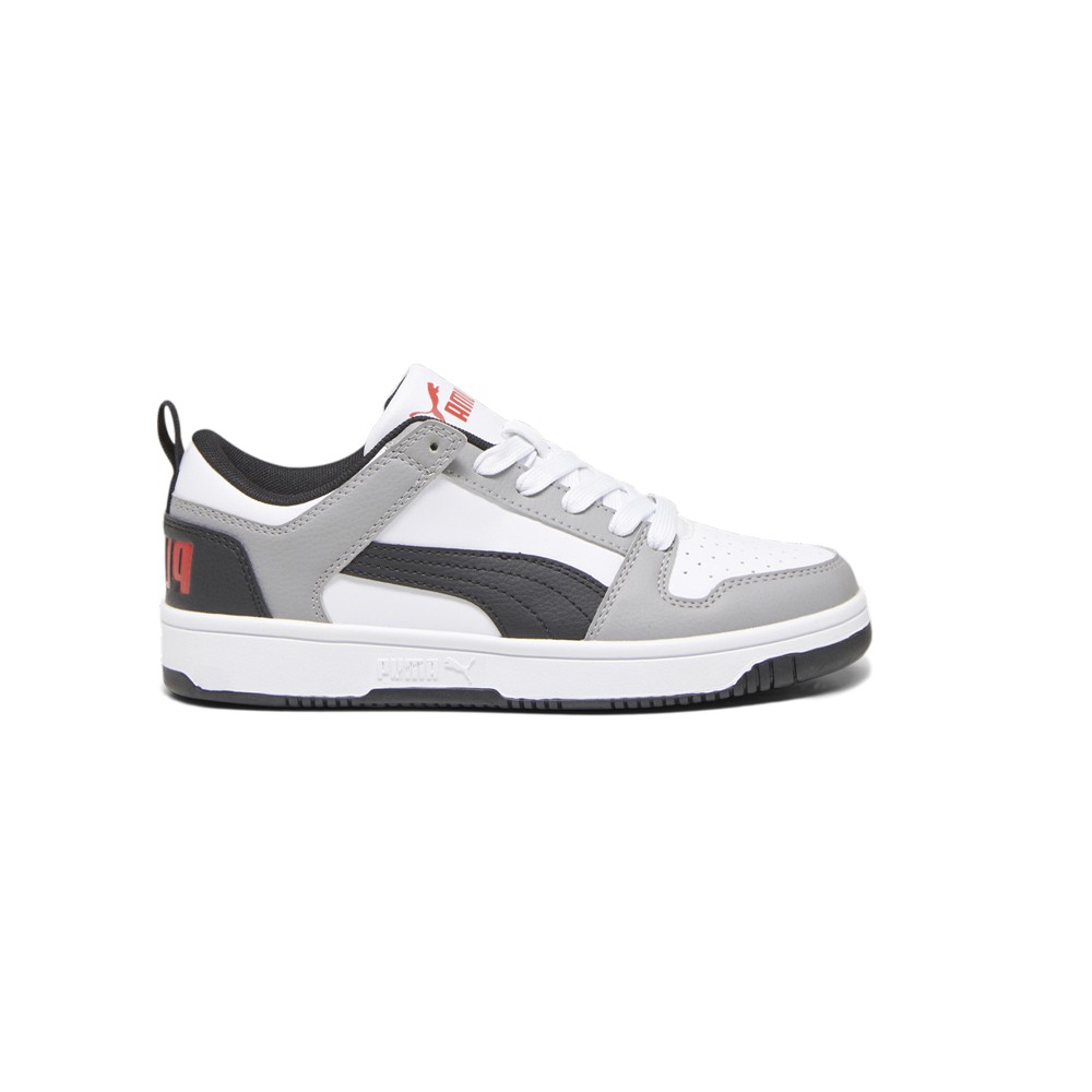 PUMA Rebound Layup Lo Lace Up  Youth Boys Grey, White Sneakers Casual Shoes 3704