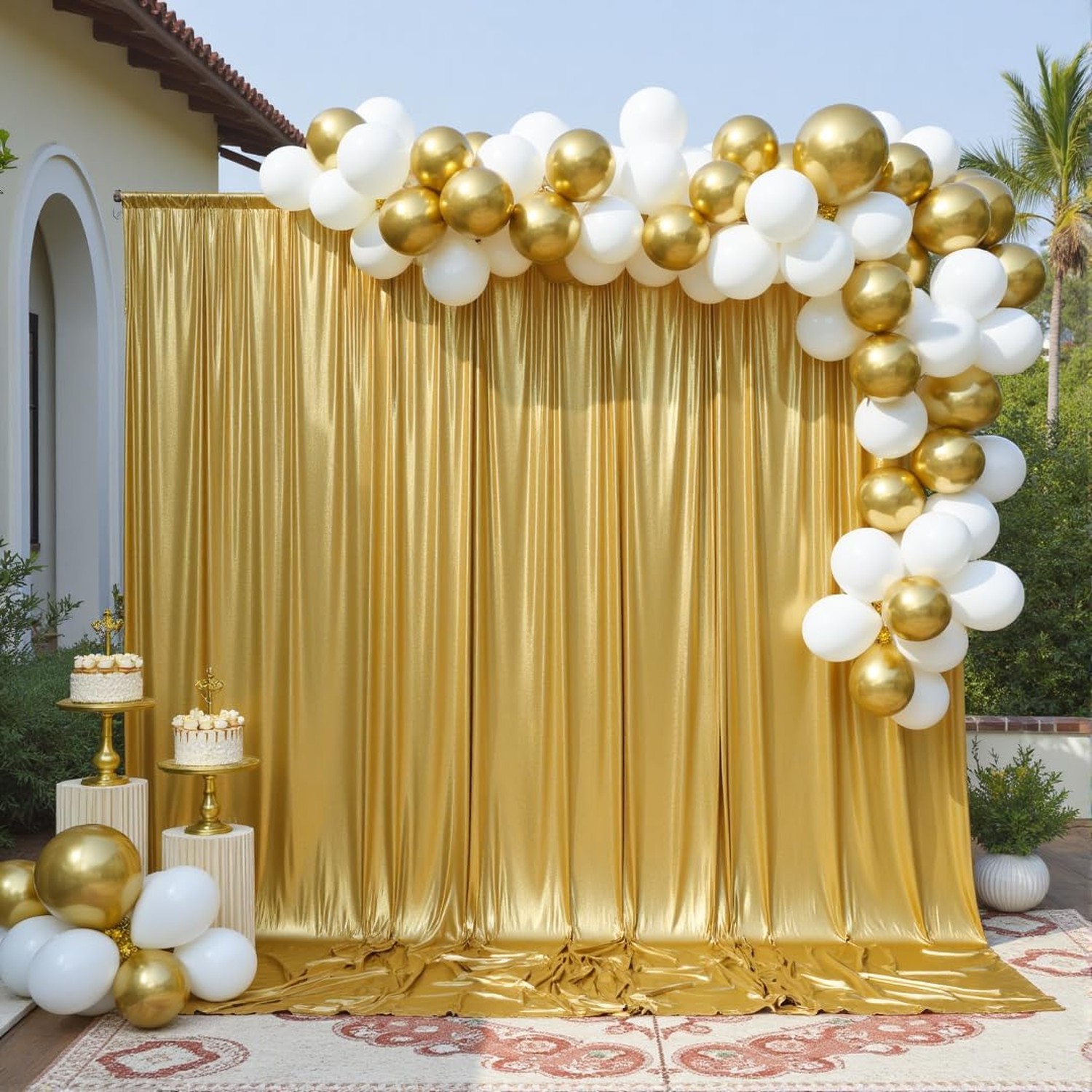 10ft x 10ft Gold Sequin Backdrop Curtain for Parties, Wrinkle Free Thick Glit...