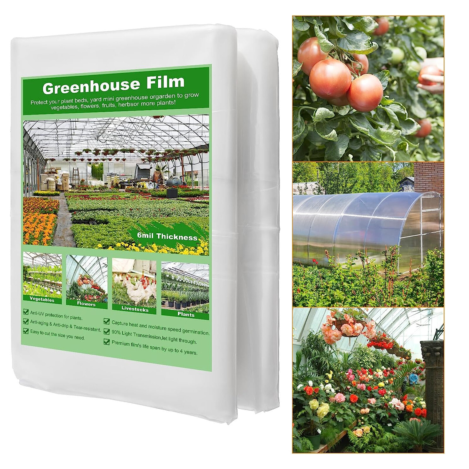 6 mil Clear Greenhouse Plastic Film Sheeting UV Resistant Cover