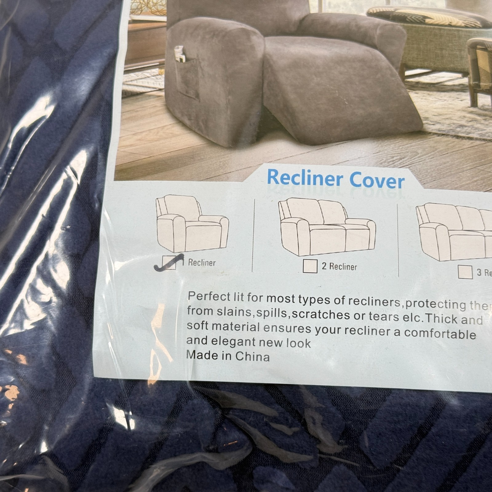 Blue Recliner Slipover Cover - Protective Cover for Most Recliners
