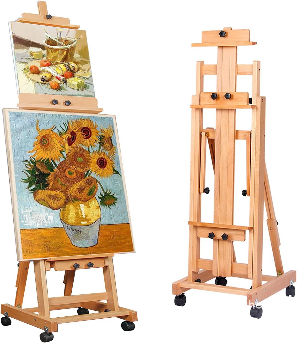 87 Inch Wood Studio Artist Easel Beech Wood Painting Art Easel Standing H-Frame