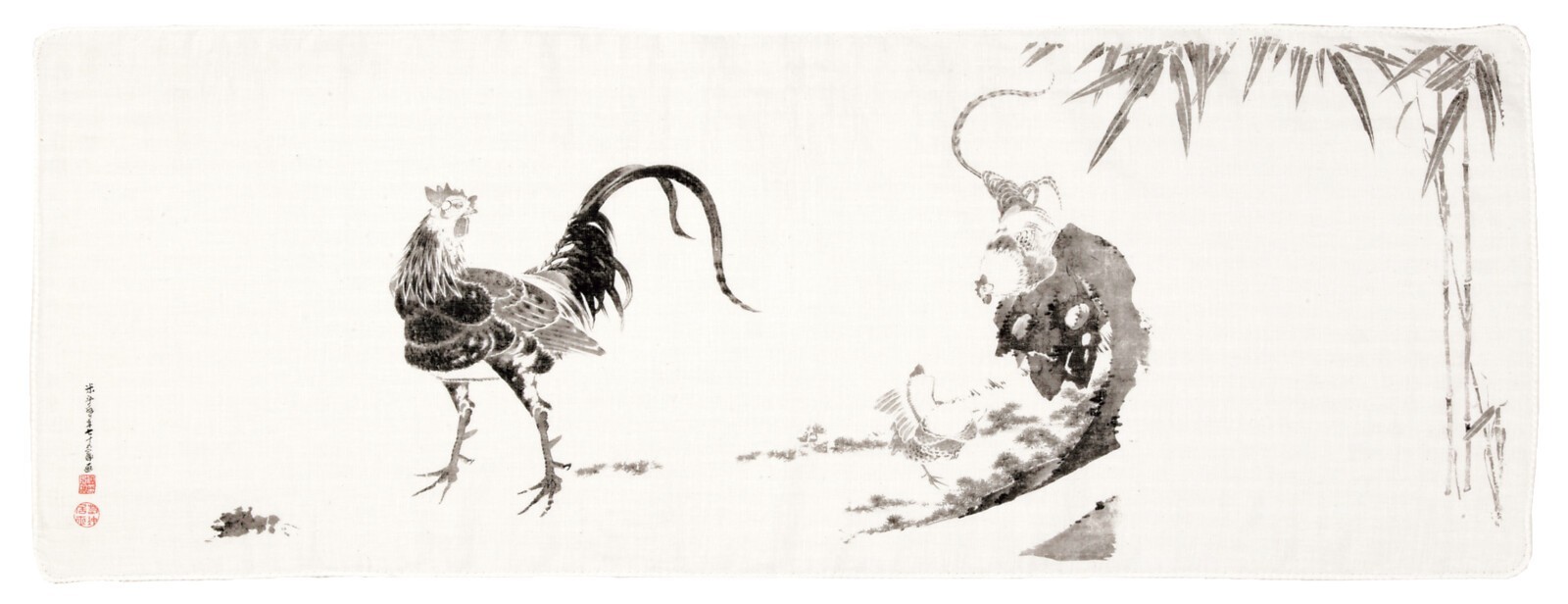 Rooster Chicken Double Gauze Cotton Towel 12.6" × 35" Ito Jakuchu Japan