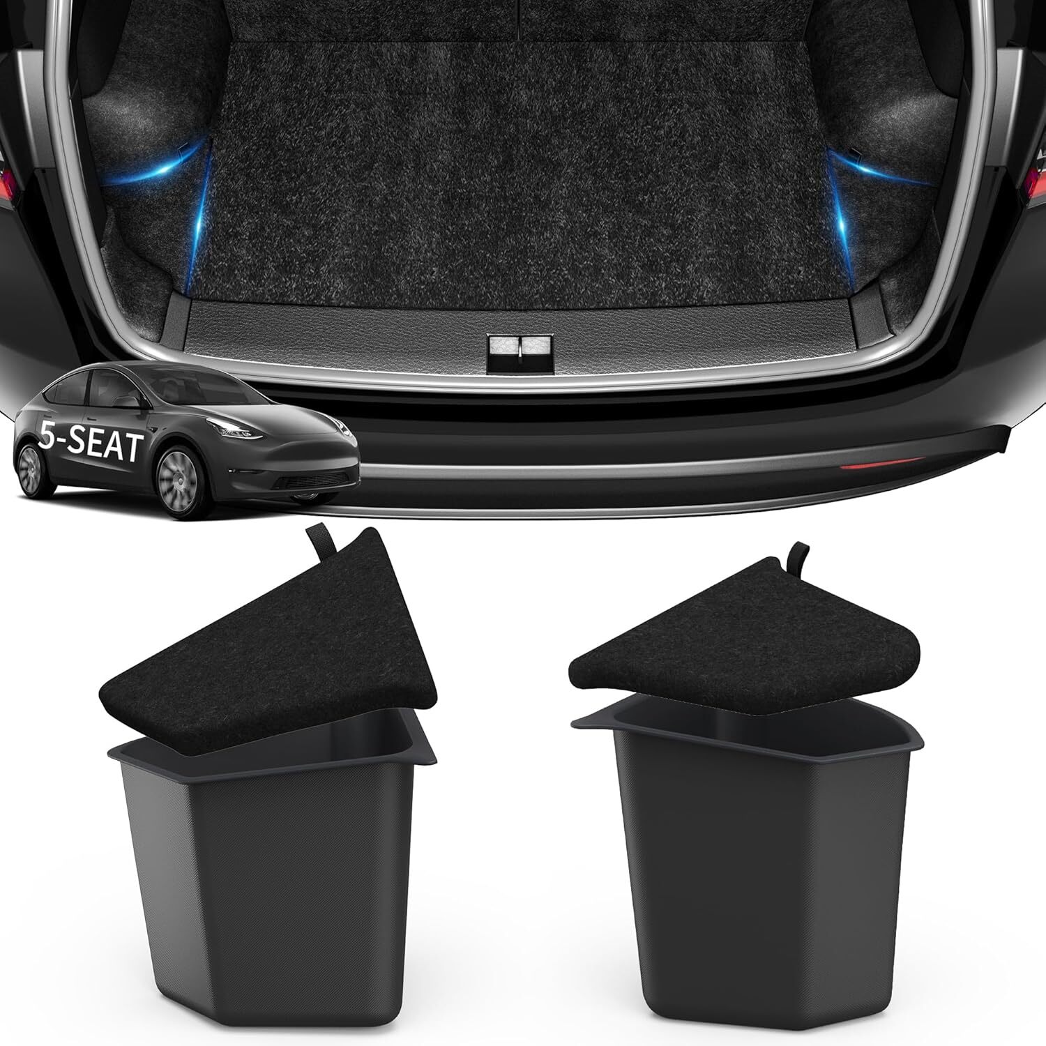 Rear Trunk Organizer Storage Bins W/Lids for 2022-2023 Tesla Model Y 5-Seater