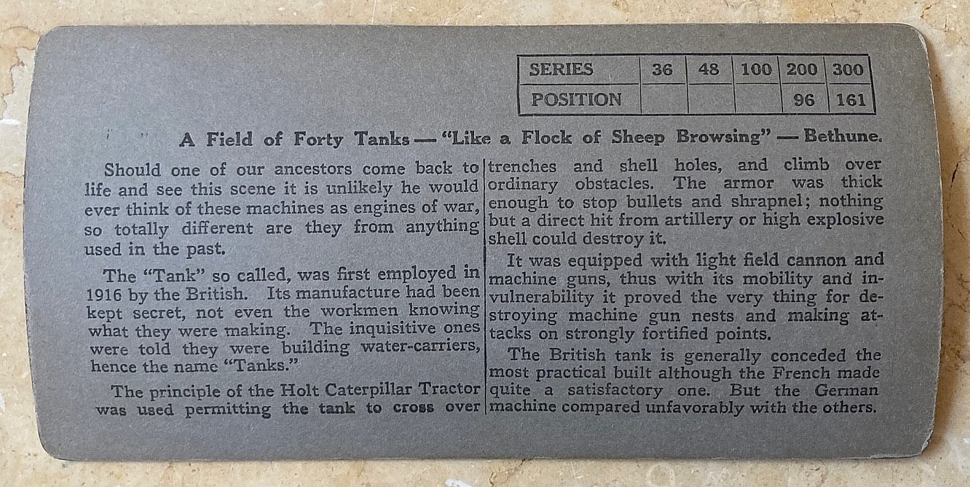 WW1 BRITISH - 40 BRITISH MARK V TANKS IN BETHUNE FRANCE - STEREO PHOTO c1917