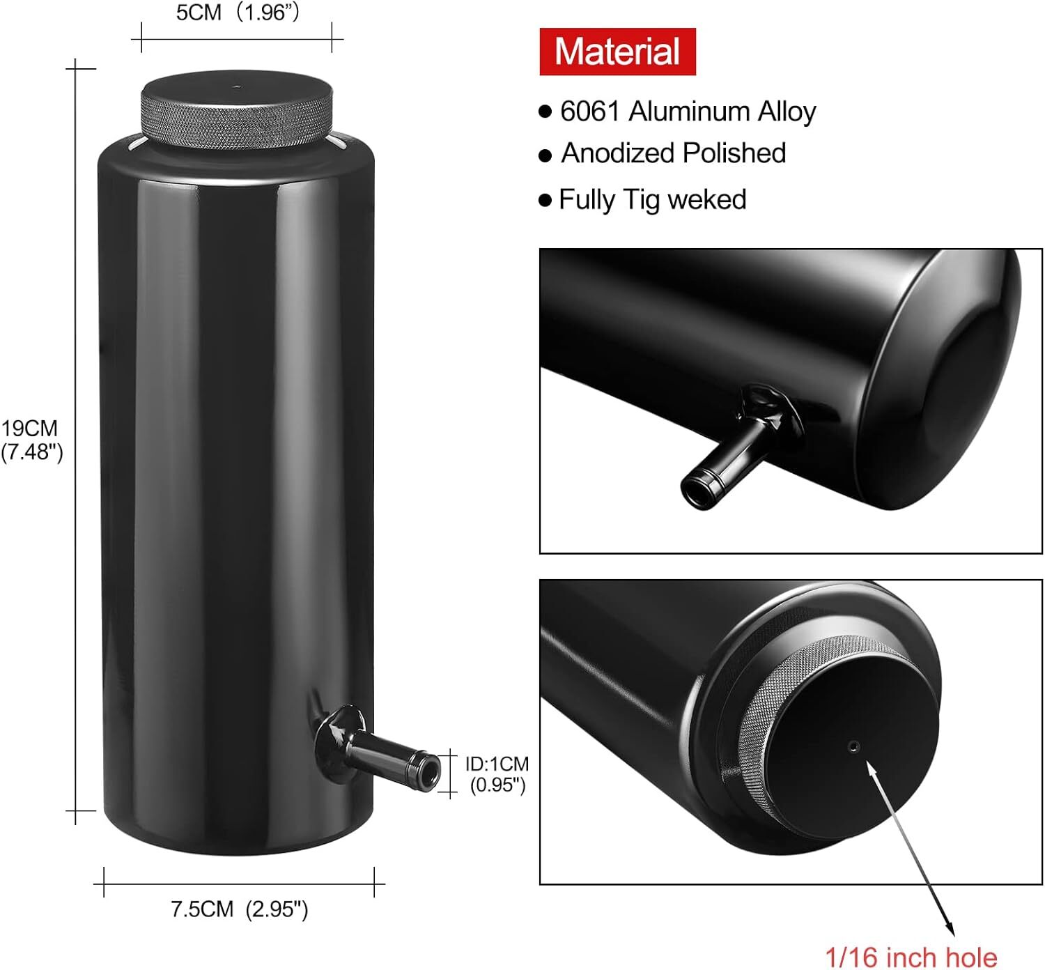 Universal Radiator Coolant Catch Tank Overflow Reservoir 800ml Black Aluminum