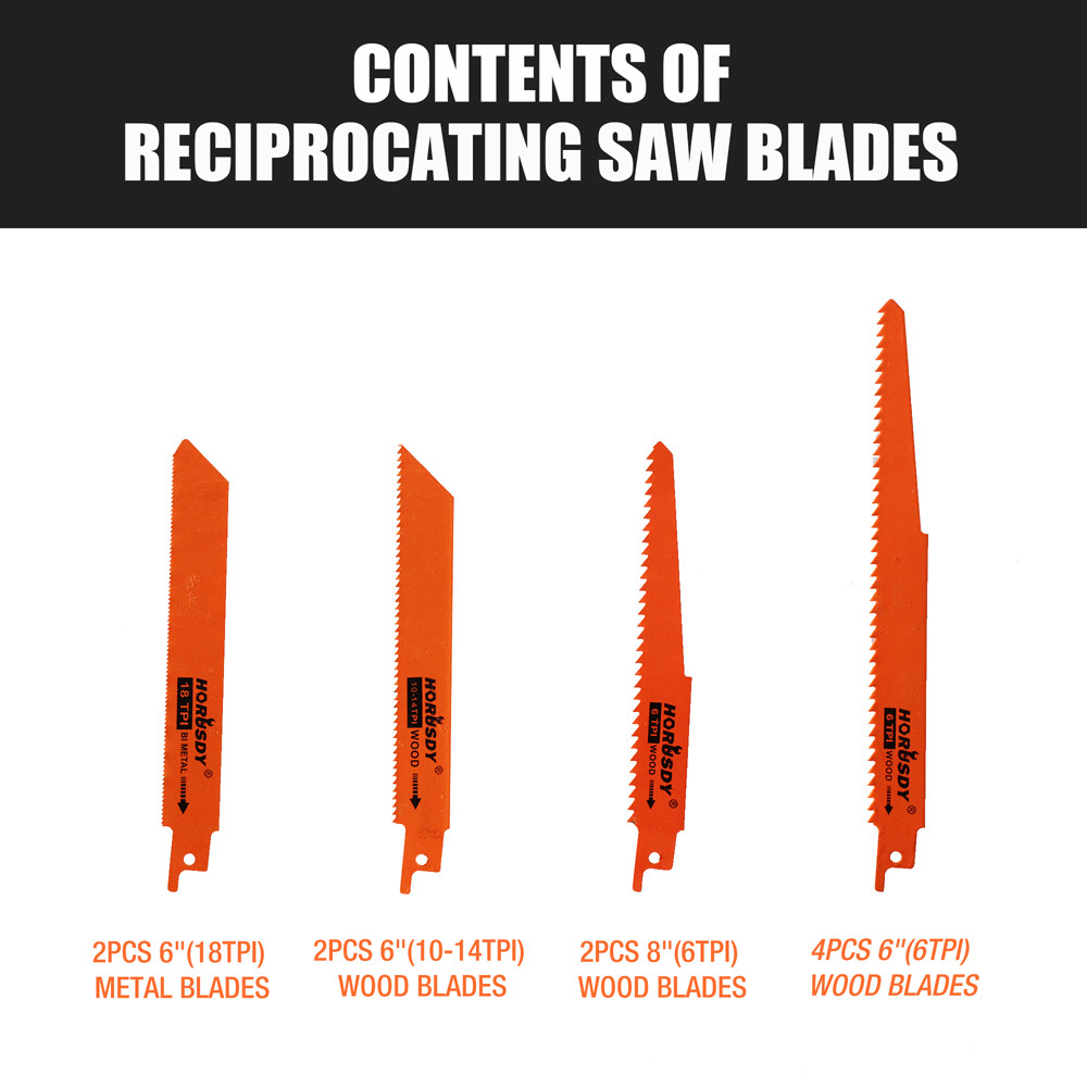 10PC Reciprocating Saw Blades Set Electric Metal Wood Pruning Plastic 1/2"