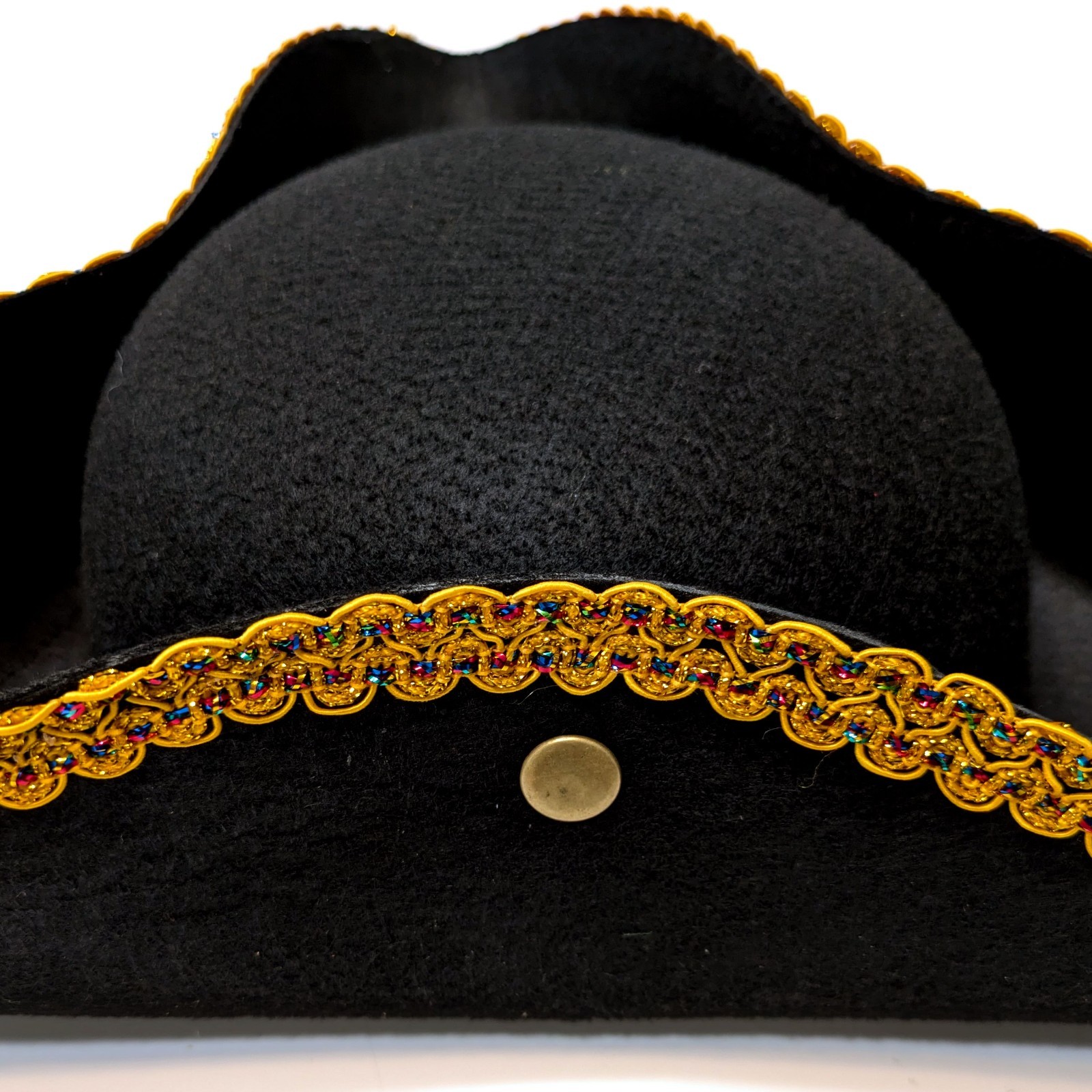 BLACK PIRATE HAT Tricorn with Gold Lace Costume Theater Cosplay (Adult Size)