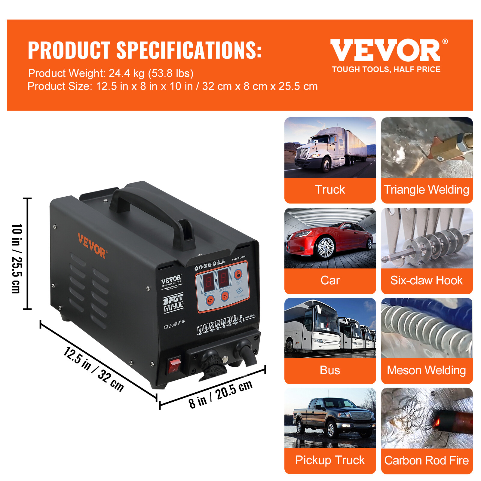 VEVOR Panel Spot Puller G90E Vehicle Dent Spotter 7 Modes Bonnet Door Repair 3KW