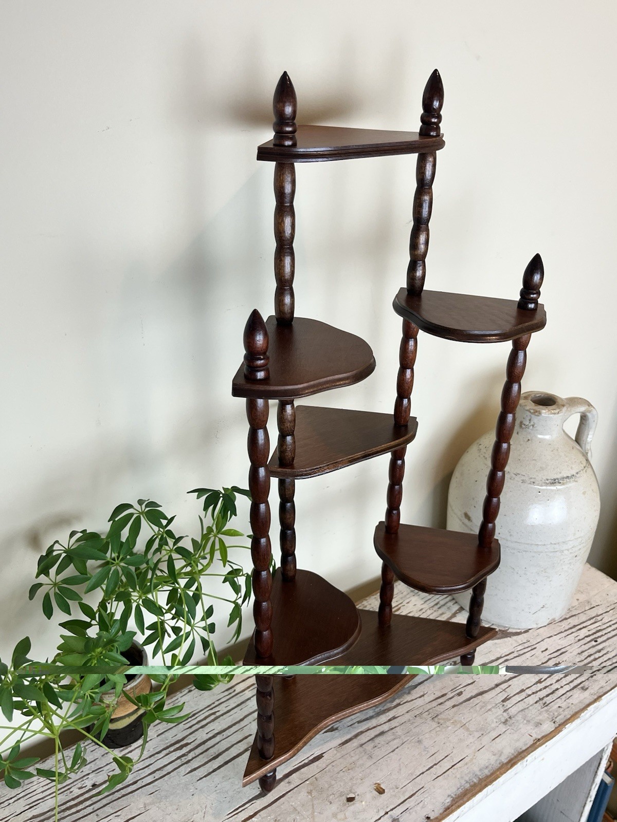 Vintage 1970s Spindle Wooden Corner Curio Display 7 Tiered Display Shelf 24 x 14