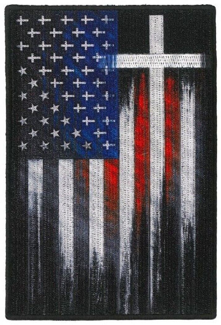 CROSS USA AMERICAN FLAG EMBROIDERED JACKET VEST BACK PATCH | 11.0 X 7.5 INCH