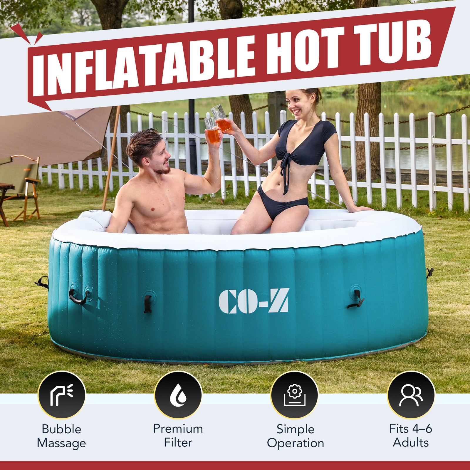 CO-Z Portable Inflatable Hot Tub Spa w Cover 130 Air Jet 2/4/6 Person Outdoor US