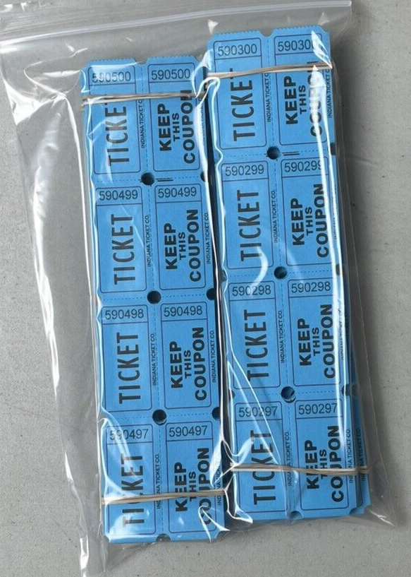 Blue Raffle Tickets Package of 500 Folded Flat Double Stub Split The Pot 50/50