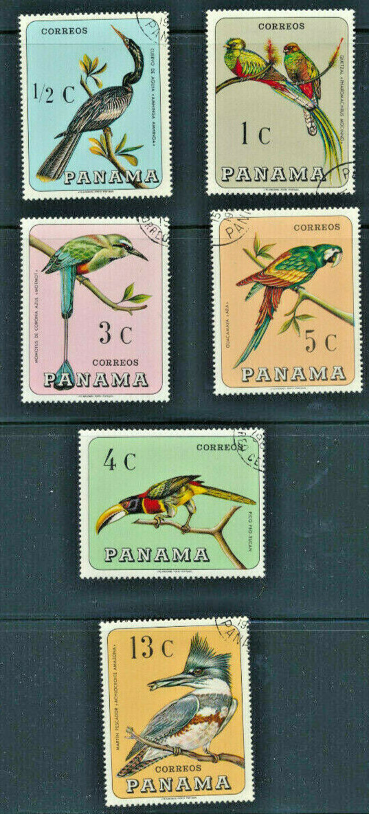 Birds Panama Set of 6 Multicolor Native Wild Birds # 478-478E  Complete 1967