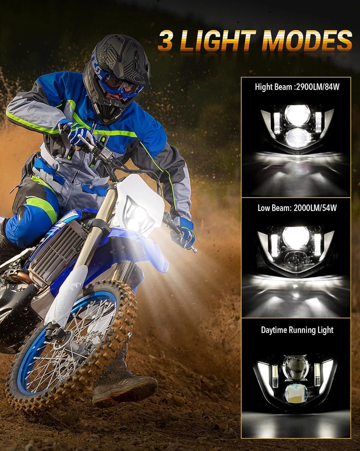 LED Headlight High Low Beam DRL Black Bezel For YAMAHA WR250F WR450F 2007-2024