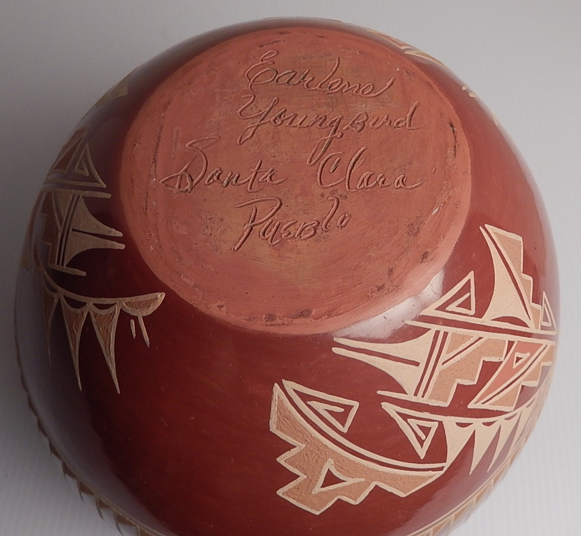 Beautiful Signed Earlene Youngbird Polychrome Redware Pot Santa Clara Pueblo