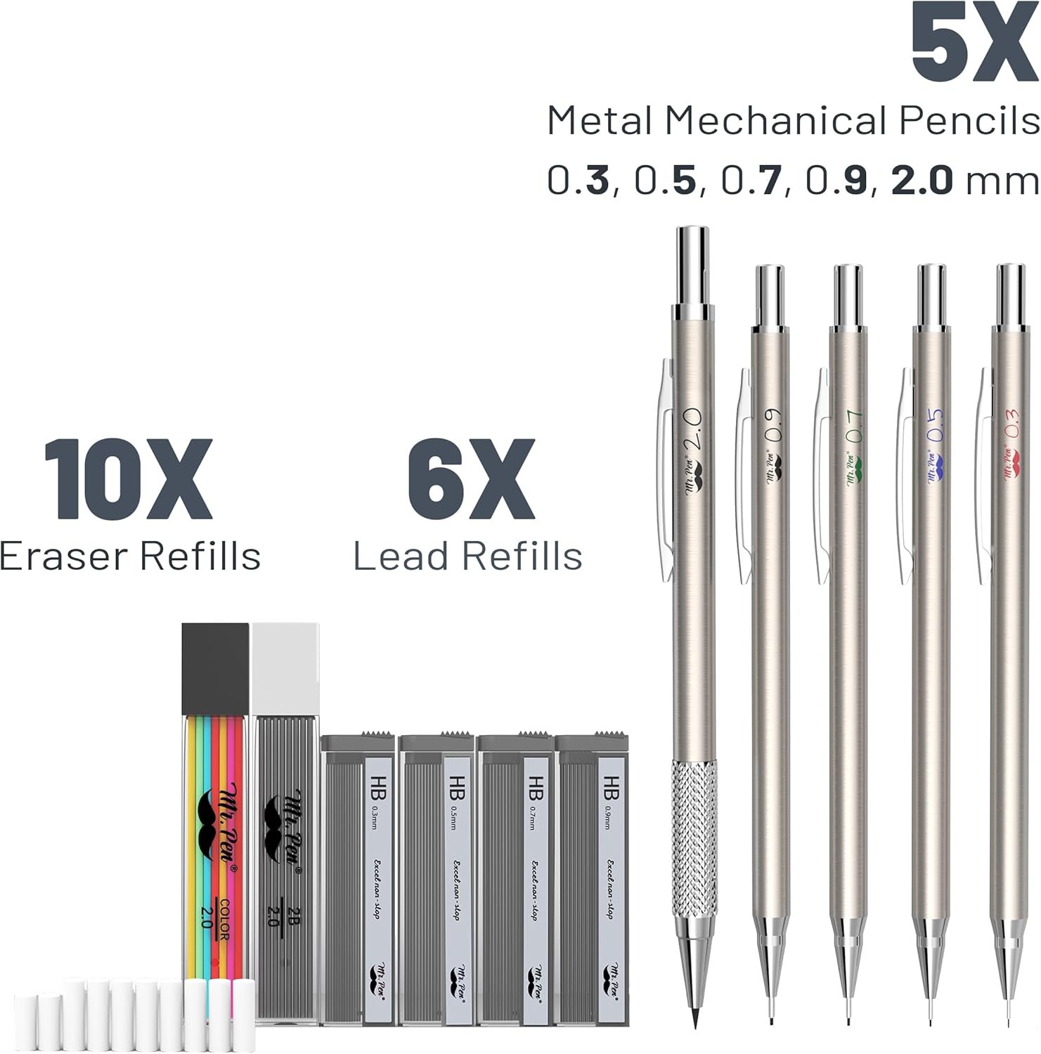 Mr. Pen- Metal Mechanical Pencil Set with 20 Piece Set, black,multi-color