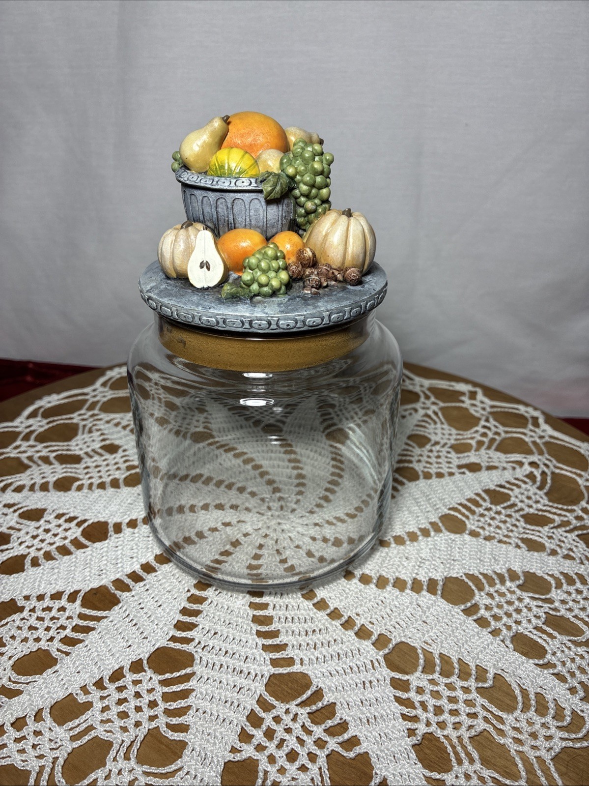 Empty Candle Jar. Fall Harvest Decorative Top Storage. Clear Glass