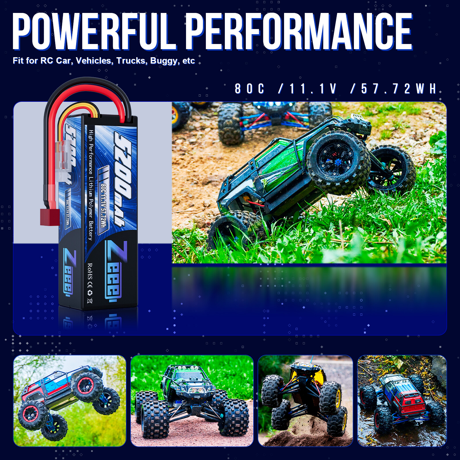 2PCS Zeee 11.1V 80C 5200mAh 3S LiPo Battery Deans for RC Car Truck Heli Airplane