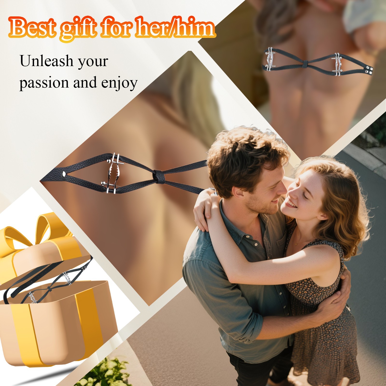 Wearable Leather Bra Adjustable Nipple Clamps SM Bondage Nipple Clips For Women