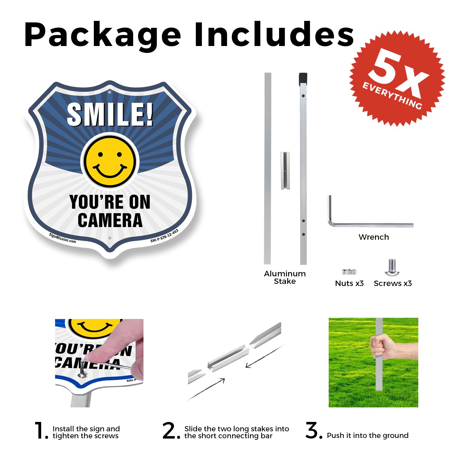 Smile You're On Camera Shield Sign Smile You're On Camera Shield Sign With Stake
