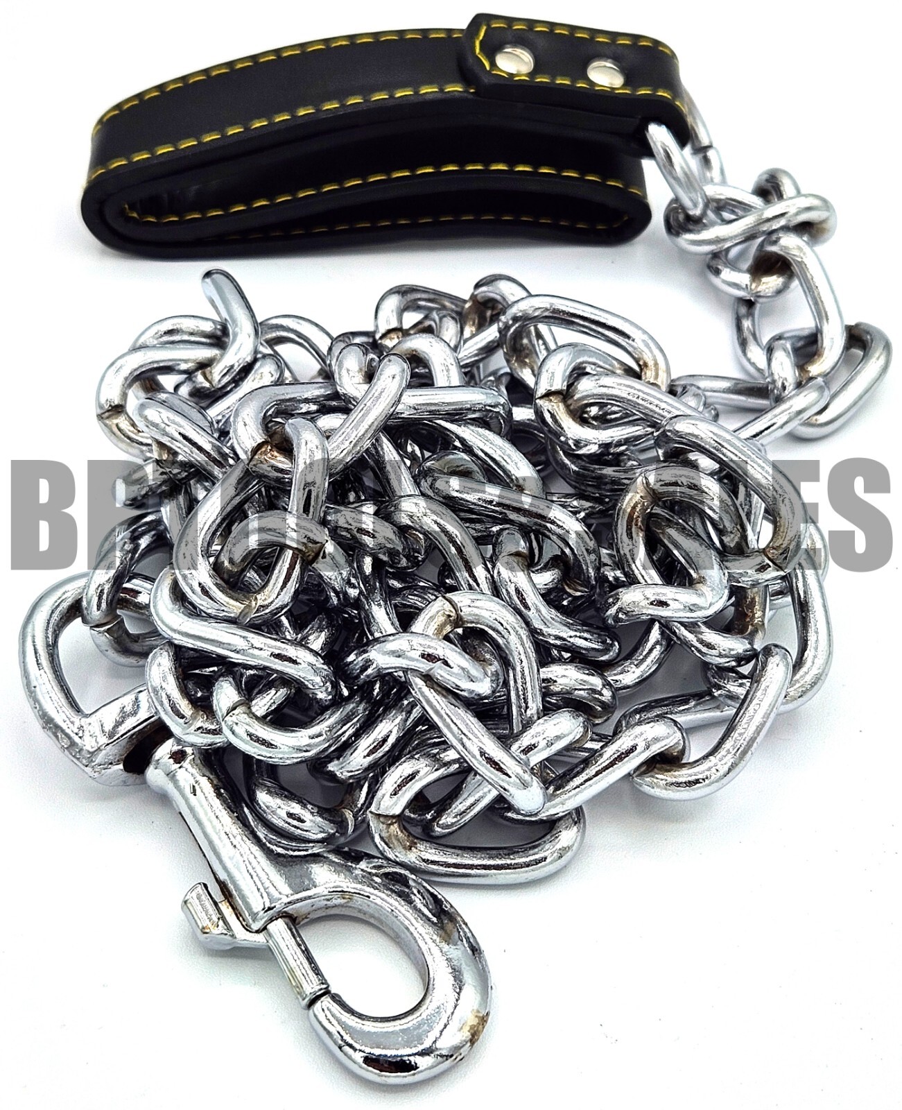 72" Heavy Duty Chrome Chain Dog Pet Leash w/ Black Leather Strap Strong Holding