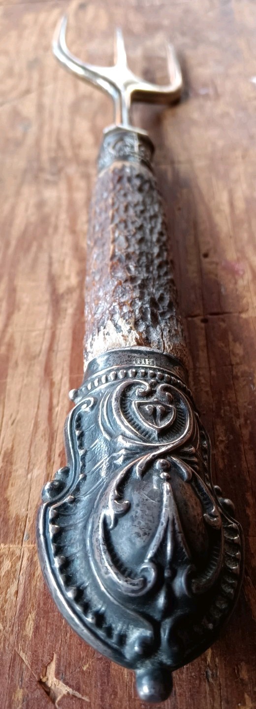 Antique Sterling & Stag Horn English Georgian Era 1798 Bread Fork Solid Beauty