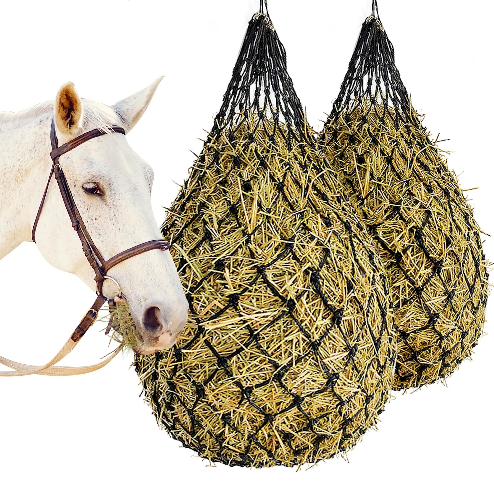 40" Hay Net Nylon Rope for Horses Goat Sheep Hanging Slow Feed Hay Bag 2 pcs