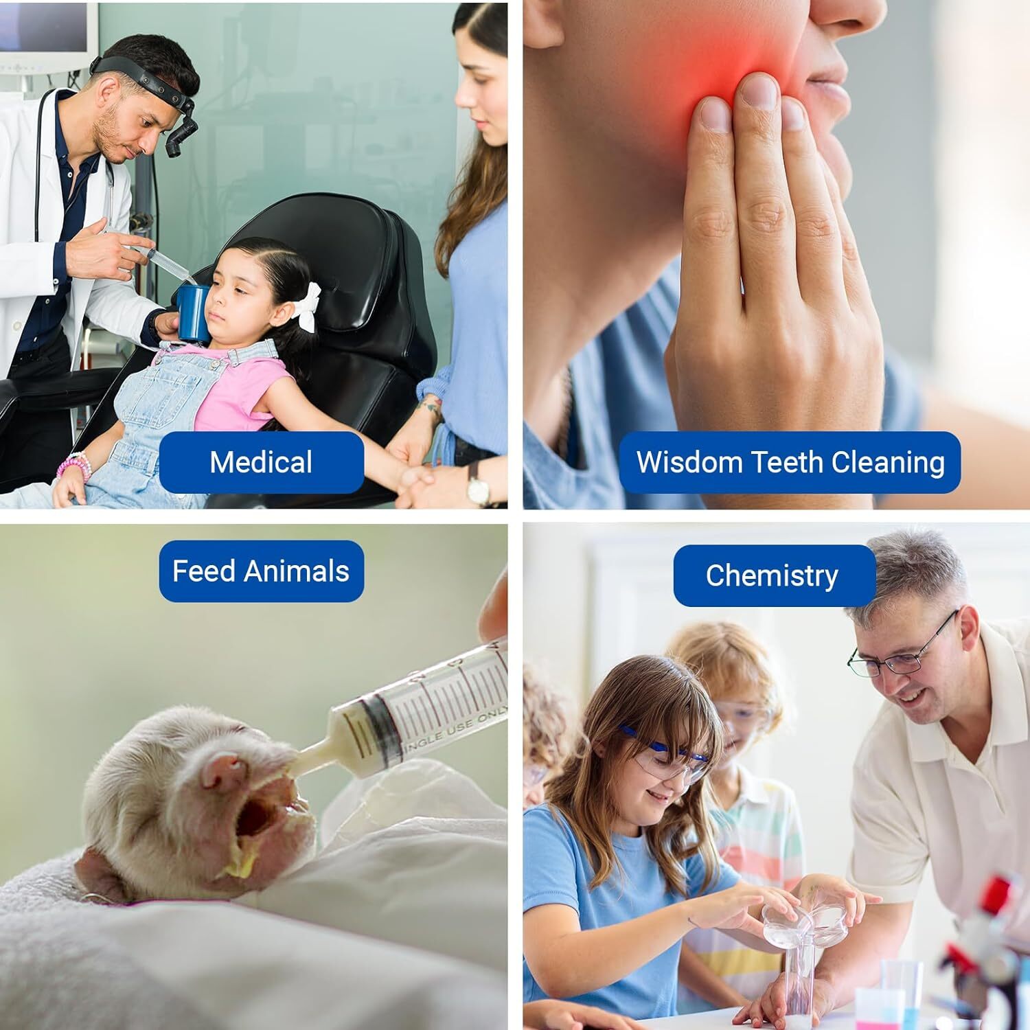 10Pcs Dental Irrigation Syringes Long Curved Tips Syringe Measurement 12CC