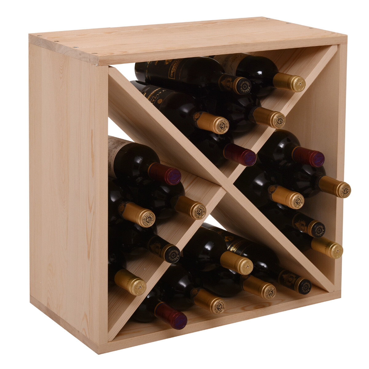 24 Bottle Wine Rack Holder Stackable Countertop Wine Storage Display Solid Wood