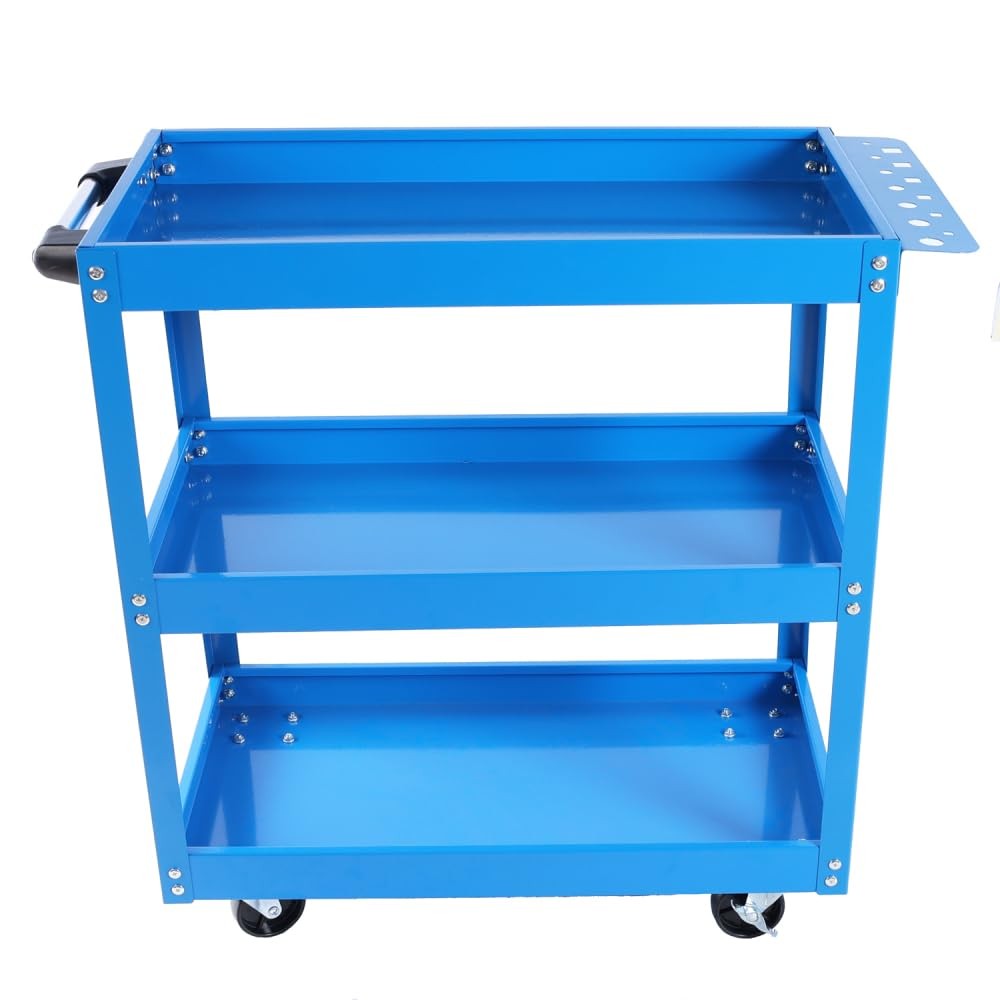 3 Tier Blue Rolling Mechanic Tool Cart on Wheels, 450 LBS Heavy Duty Steel