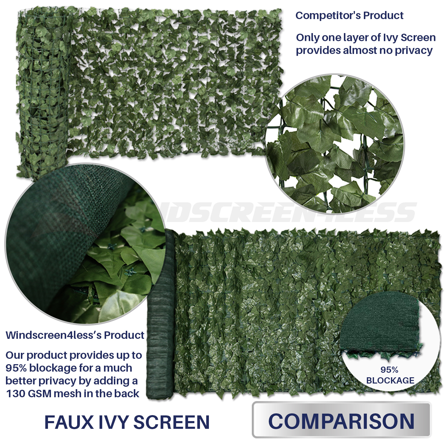 39" (H) Faux Ivy Leaf Privacy Fence Screen Decor Panels Windscreen Patio Garden
